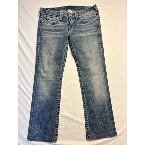 True Religion Disco Billy Big T Jeans Size 31x29 Blue Denim Low Rise Rhinestone - Picture 1 of 11